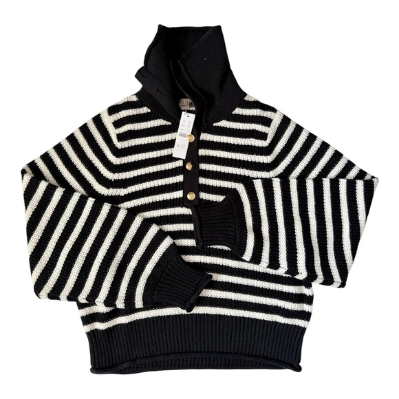 J.Crew Ribbed Cotton Button-Collar Sweater Stripe Medium - Picture 2 of 8